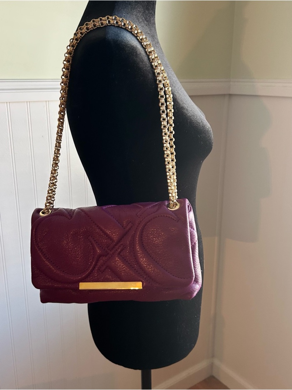 Carolina Herrera Plum Quilted Shoulder Bag with Gold Chain